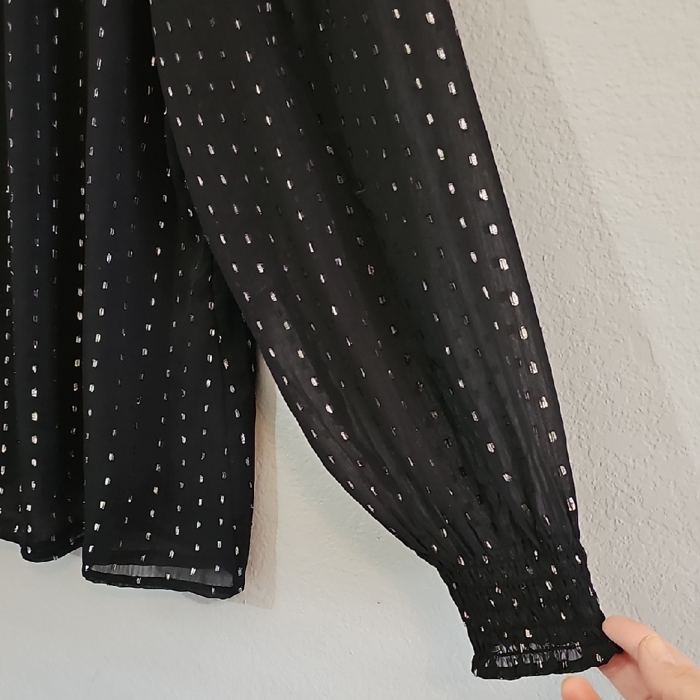 Old Navy Sheer Blouse with Silver Dots and Smocking, Lined, Womens Large - Picture 2 of 9